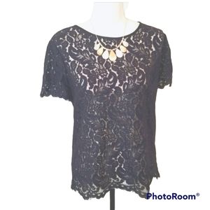 Talbots laced round neckline blue Blouse. 6